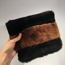Load image into Gallery viewer, XL Striped Pouch in Recycled Shearling
