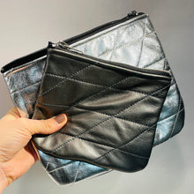 Load image into Gallery viewer, Medium Quilted Recycled Leather Zipper Pouch
