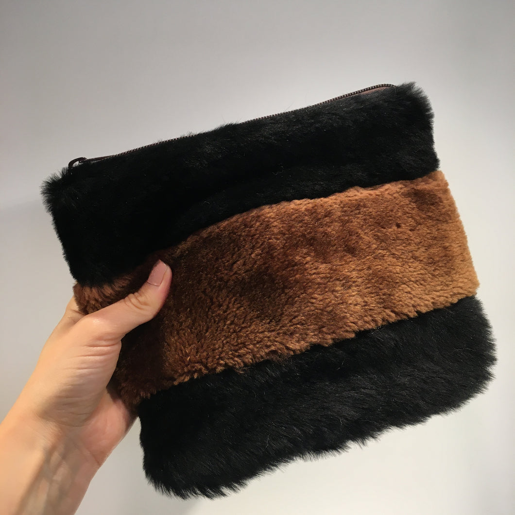 XL Striped Pouch in Recycled Shearling