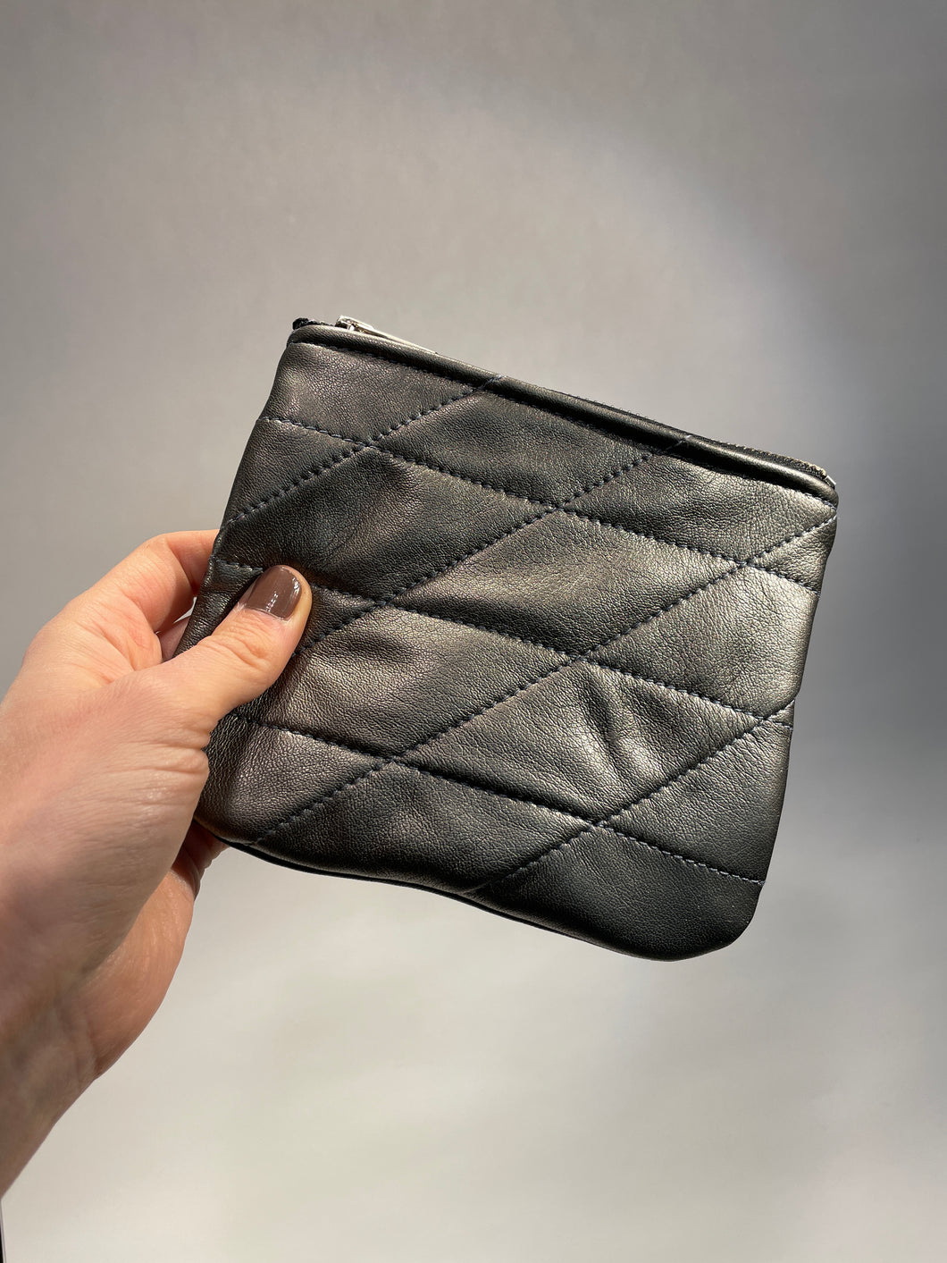 Medium Quilted Recycled Leather Zipper Pouch
